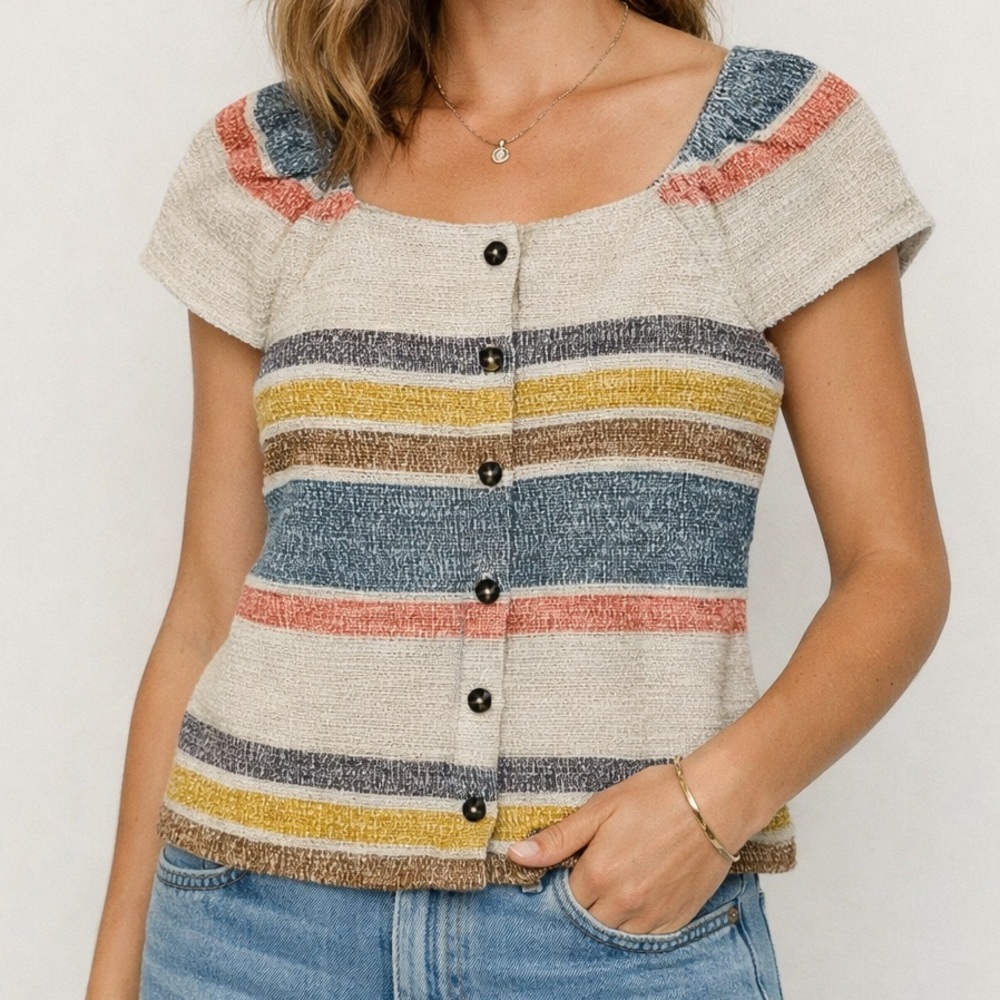 Madewell Texture & Thread Striped Button Front Knit XXS
